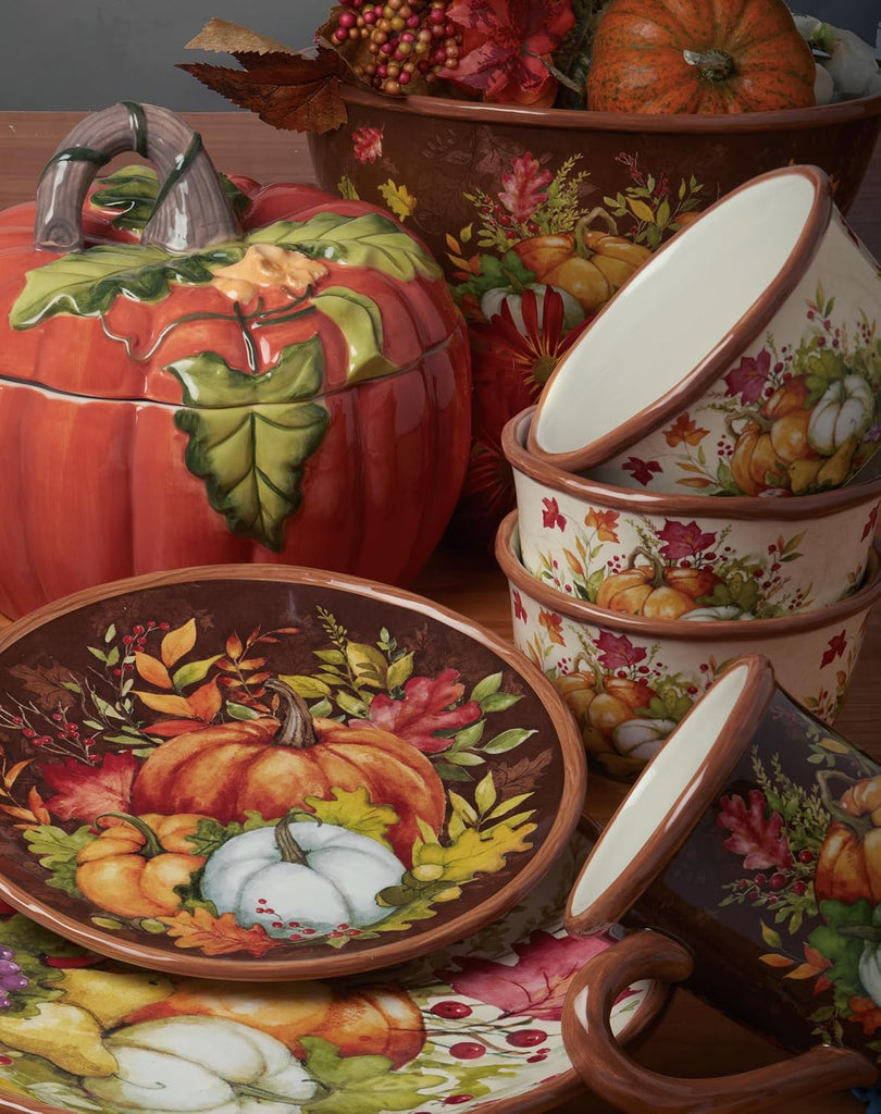 Harvest Blessings Ceramic Oval Turkey Platter - The perfect showpiece for Thanksgiving, this festive platter
