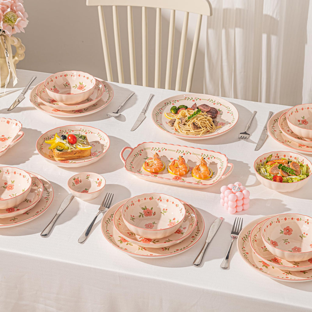 Ceramic Dinnerware Set, Series Kavara II, (Pink Peach Blossom)
