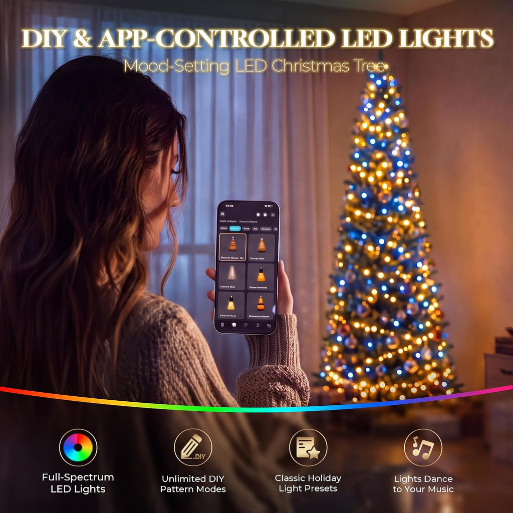 Prelit Pencil Christmas Tree, RGBW Lights, App Control