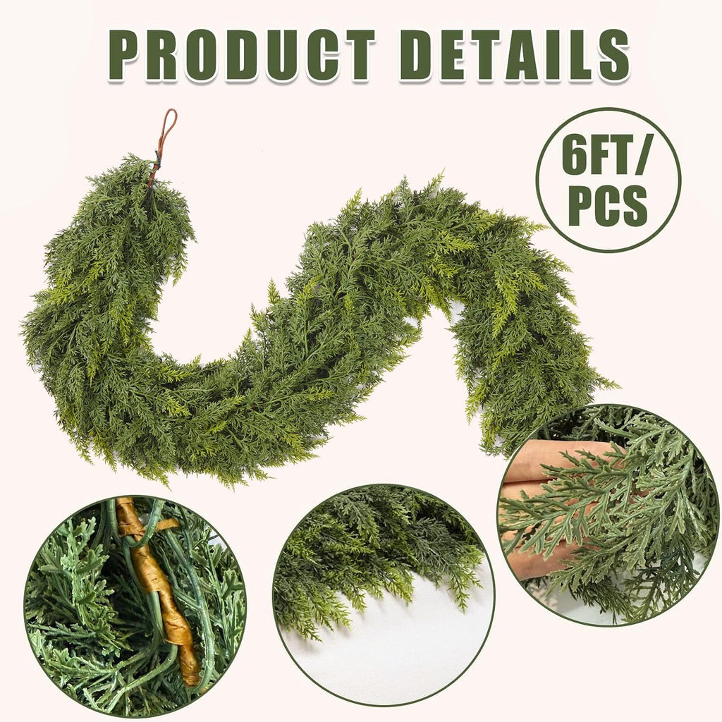 6FT 1Pcs Christmas Cedar Garland with Lights Realistic Faux Pine Garlands