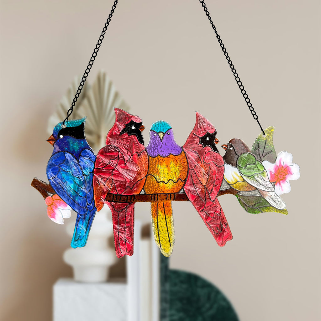 Cardinal Stained Glass Window Hanging Suncatcher Bird Lover Gifts for Mom