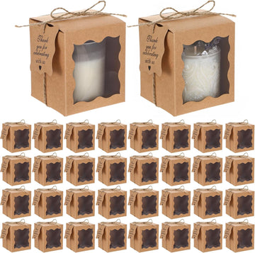 Set Candle Gift Box Transparent Gift Packaging Box for 4-10 oz Candles 50 Paper Thank You Tag with Ropes - Set of 50