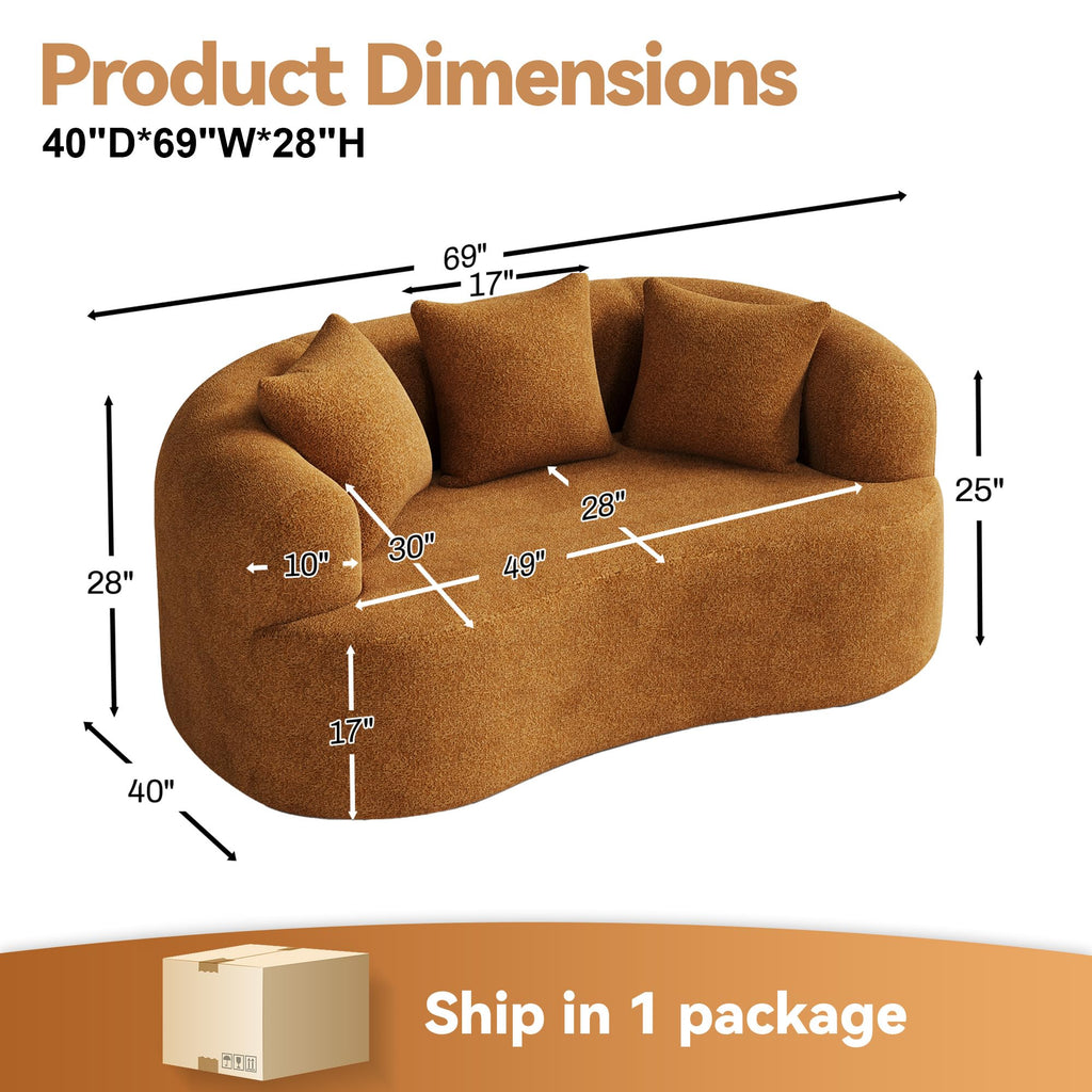 69" Modern Curved Cloud Loveseat, Orange