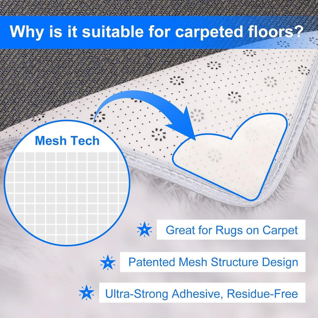 16-Pack Carpet-to-Carpet Rug Grippers | Cloth-Backed Heavy-Duty Anti-Slip Pads | Secure Rugs Over Carpets, Tiles - Set of 16