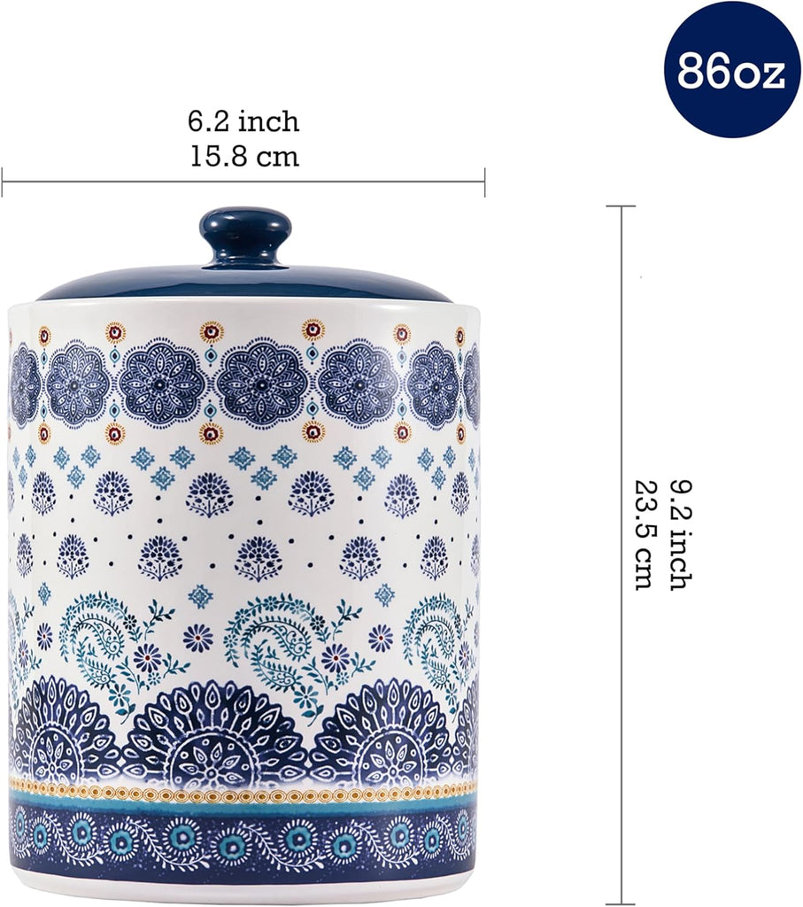 Blue Talavera Ceramic Air Tight 9 inch Cookie jar, for holding coffee, powder, tea, spices, Microwave and Dishwasher