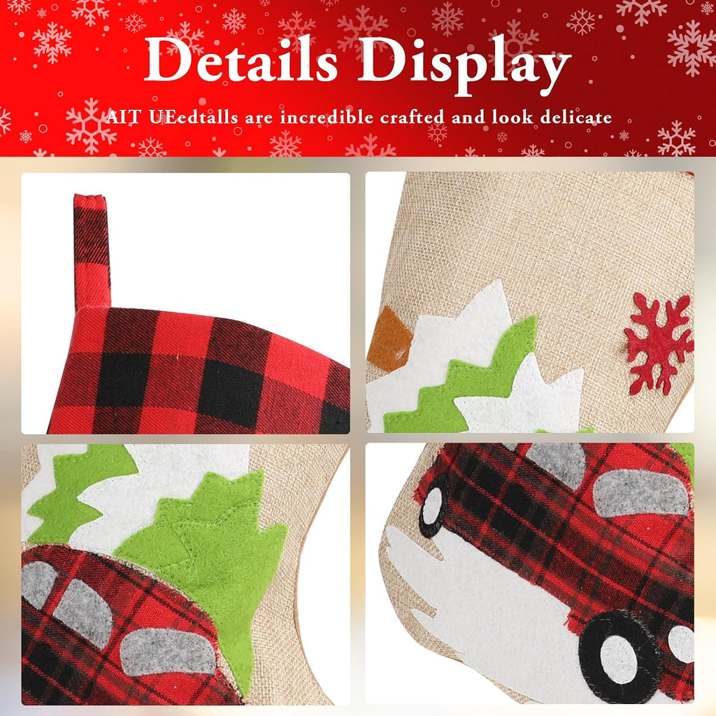 S 5 Pack, 18'' Large Christmas Stockings with Santa Snowman Gnomes Pattern,Classic Buffalo Plaid Cuff,Xmas Ornaments - Set of 5