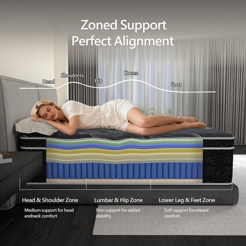 Mattress King Size 14 inch, Hybrid Memory Foam King Mattress in a Box, Individually Pocket Springs, Medium Firm Feel
