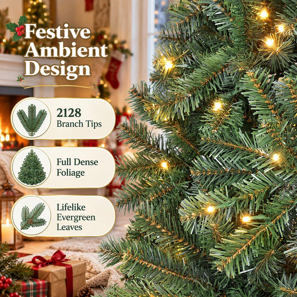 8FT Pre-lit Artificial Christmas Tree w/750 LED Lights, Easy Setup