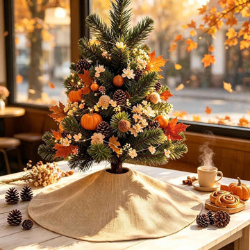 24" Burlap Tree Skirts Brown Rustic Linen Farmhouse Fall Tree Skirt