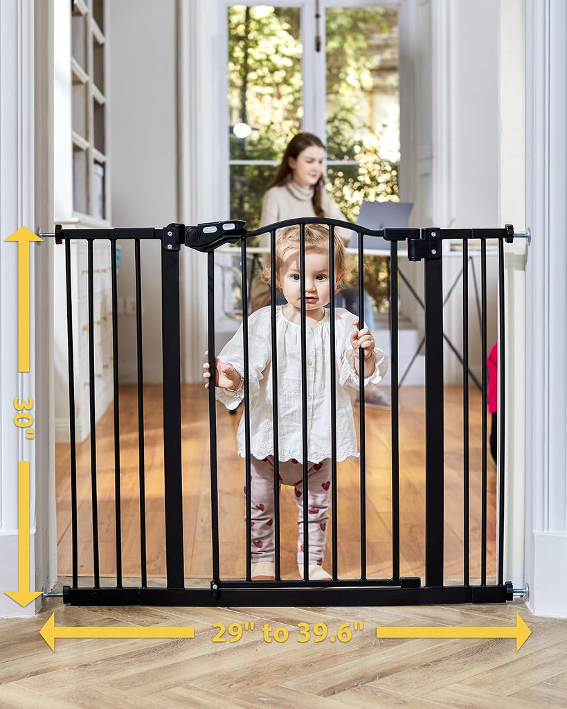 29-39.6" Baby Gate for Stairs & Doorways, 30" Tall Pressure Mount Pet Gates, Auto Close Both Sides Walk