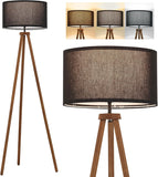 Wood Tripod Floor Lamp Modern Standing Lamp with Black Drum Shade, Industrial Tall Reading Lamp Livi