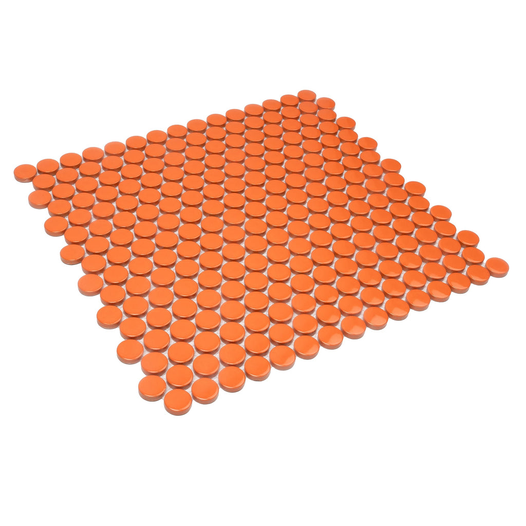 Penny Round Porcelain Tile Orange 12x12 Glossy 9.87 sq ft/case 10-Pack