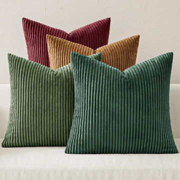 Soft Corduroy Decorative Throw Pillow Covers Christmas Green 20x20 - Set of 4