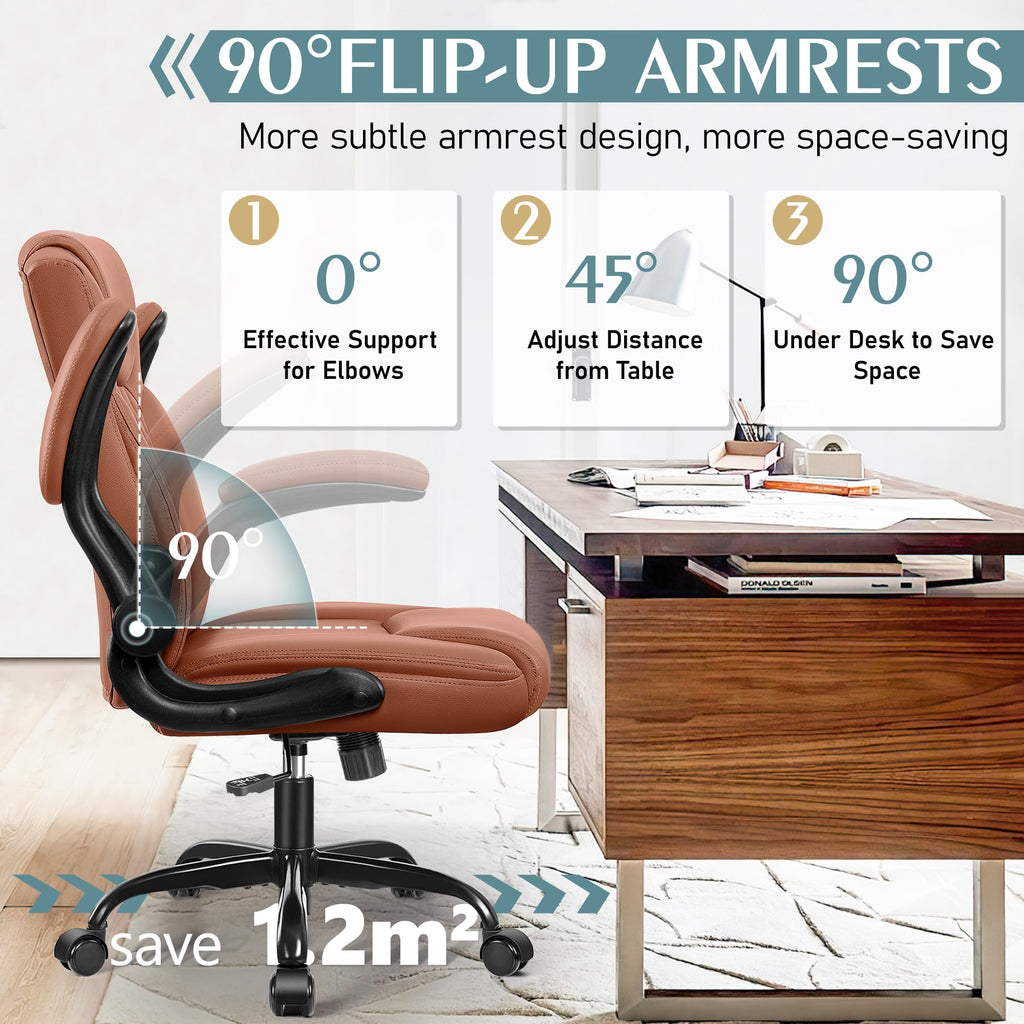Leather Office Chair, PU Home Computer Desk Chairs with Ergonomic Back Support, 360°Swivel Free, Small Gaming Chair