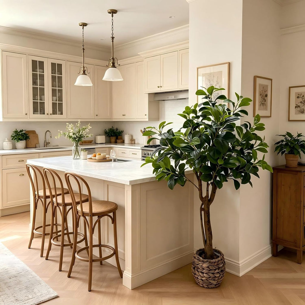 Artificial Ficus Tree, Floor Plant in Woven Basket Indoor Decor