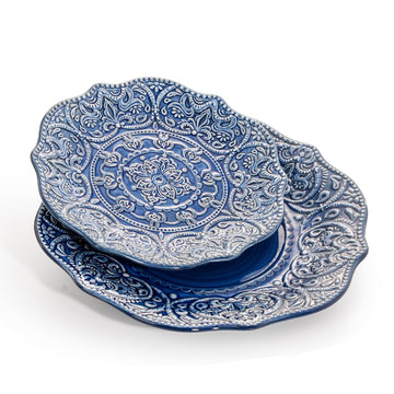 Embossed Ceramic Dinnerware - 2 Pack Porcelain Dinner Plates