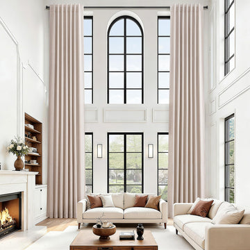 Extra Long 100% Blackout Linen Curtains 144 Inch Oatmeal 1 Panel