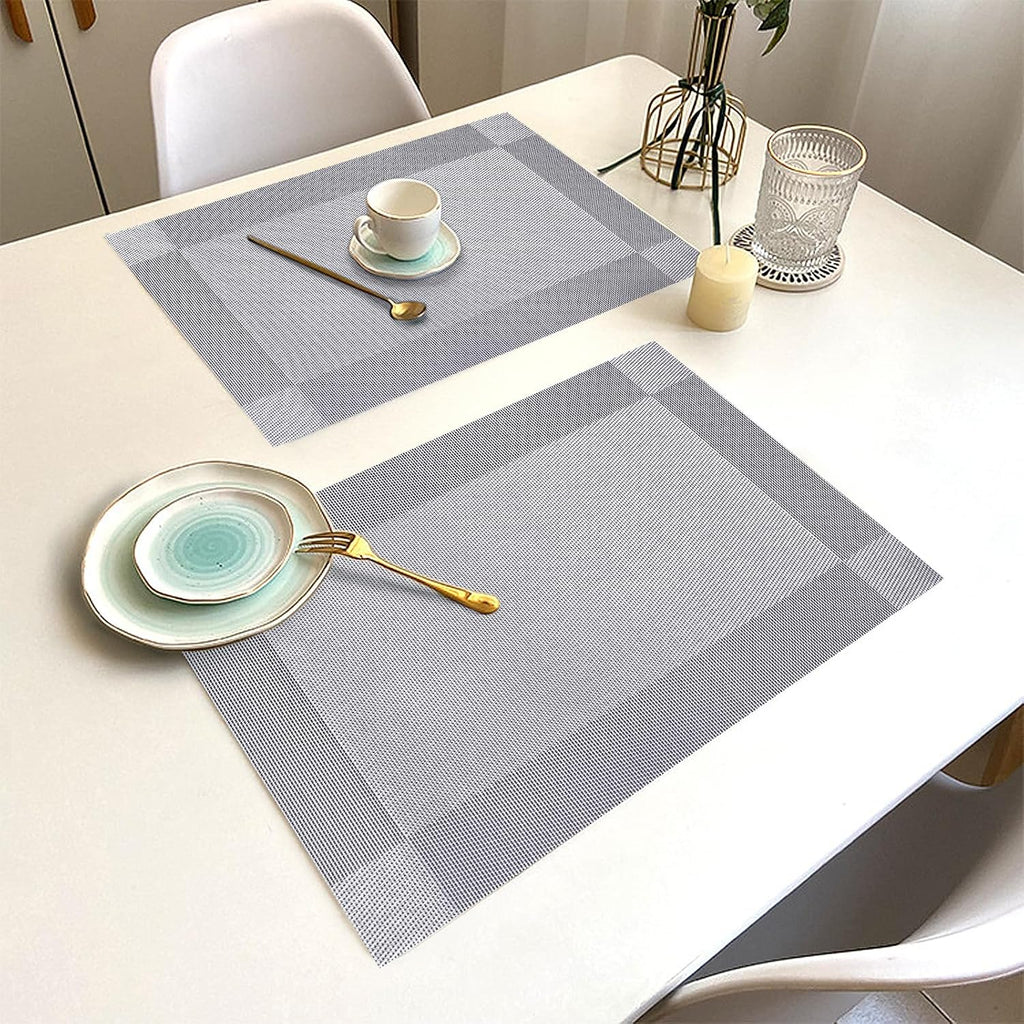 Silver Grey Vinyl Placemats, Heat Resistant Table Placemats - Set of 6