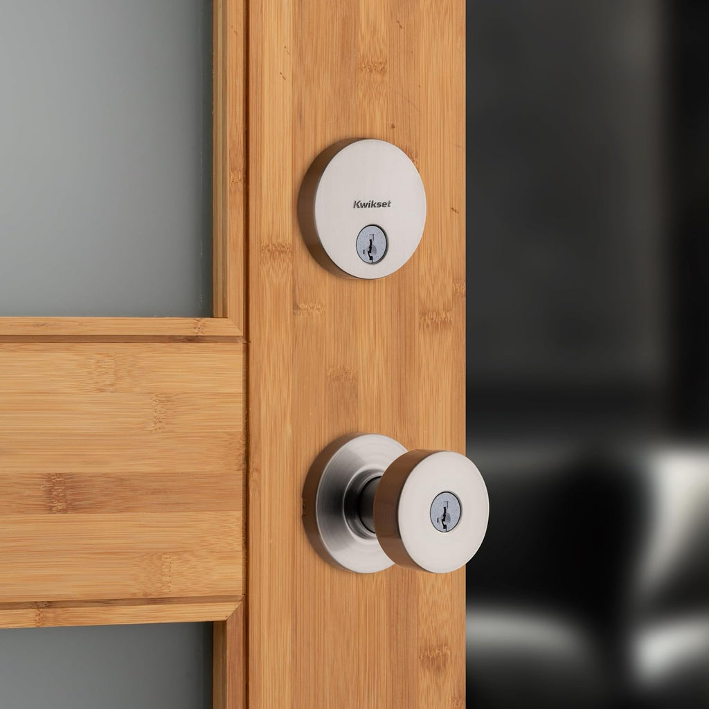 Pismo Keyed Entry Knob and Single Cylinder Deadbolt Combo Pack Featuring Re-Key Technology and Antimicrobial Protection in Satin Nickel