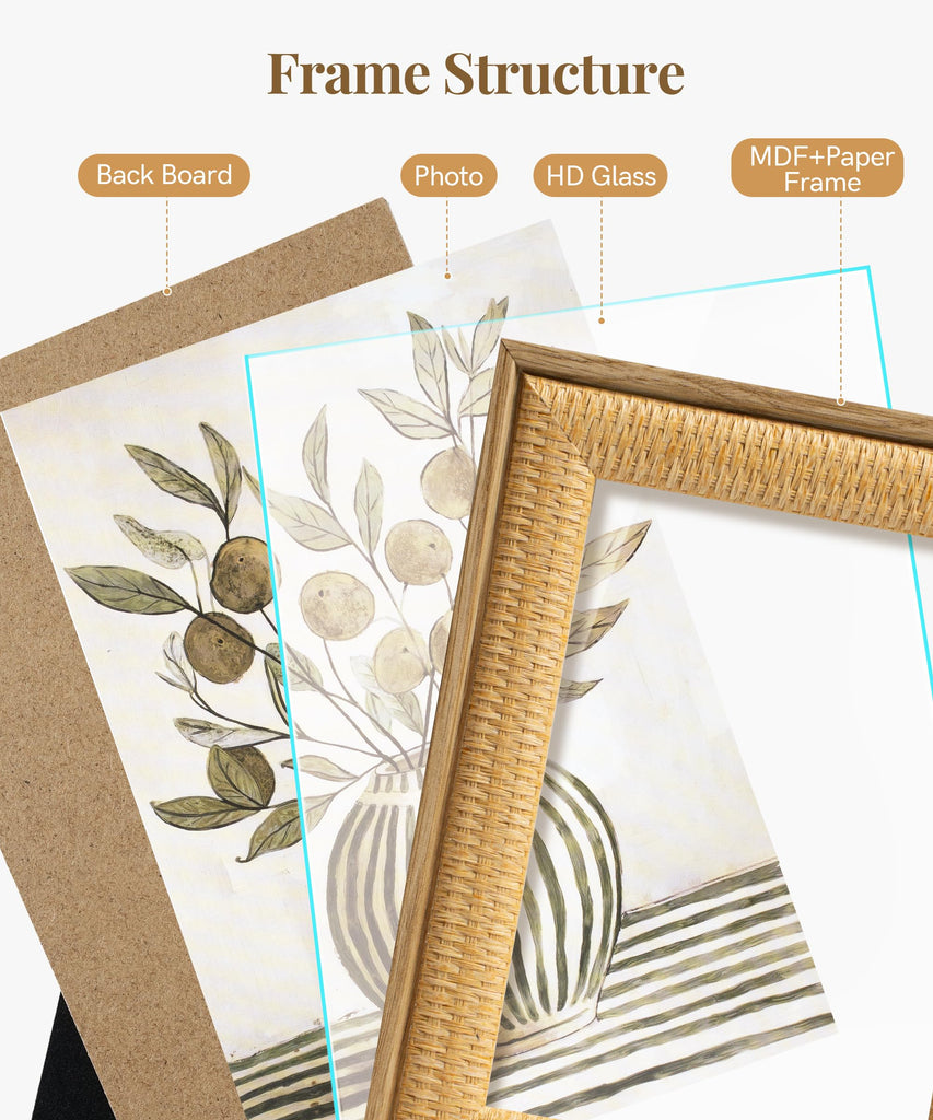 5x7 Boho Picture Frame Rattan Photo Frame 5 x 7 Beige Woven Frames