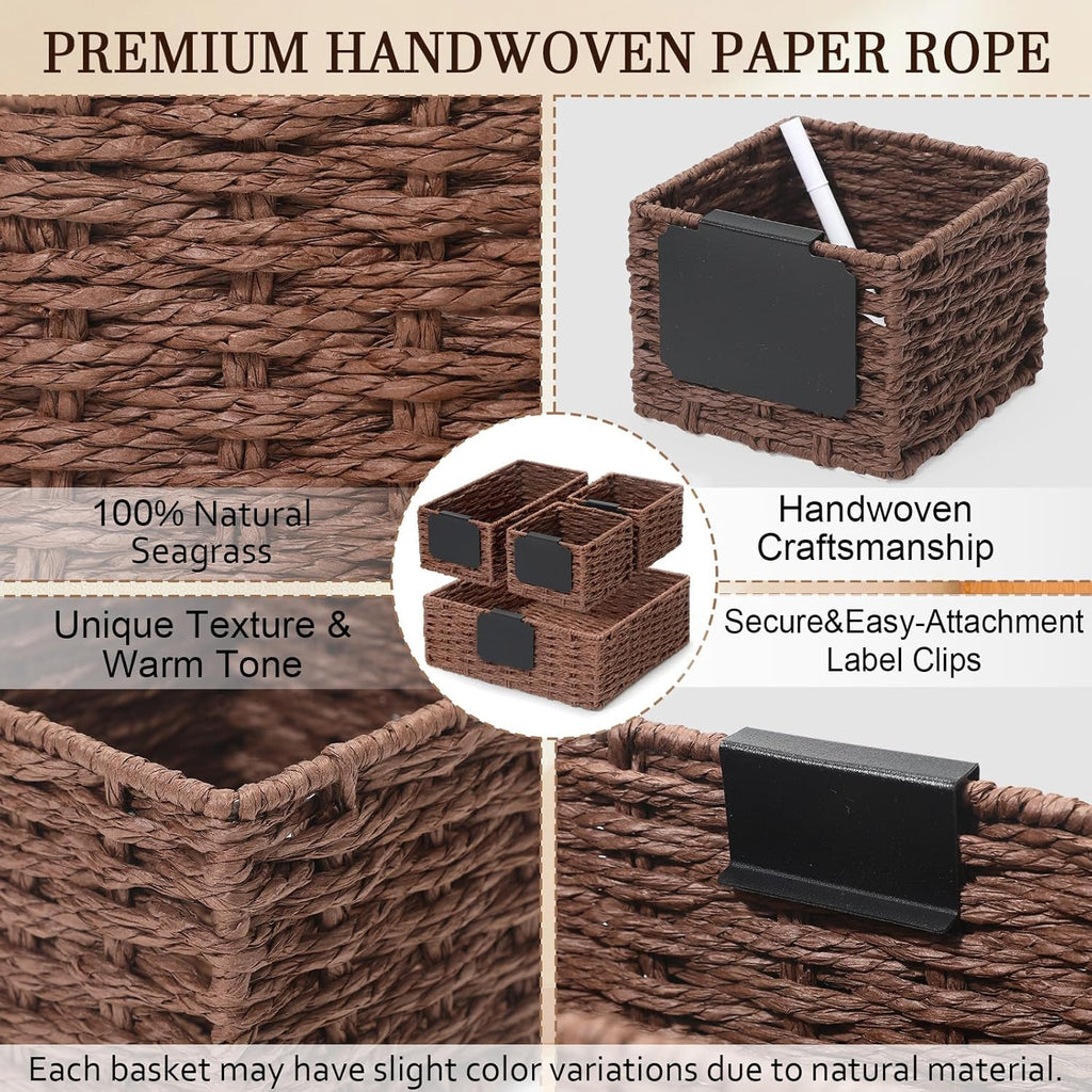 Paper Rope Bathroom Woven Basket Organizer Set of 4 Rustic Bathroom Decor Storage Baskets for Countertop Shelf Closet