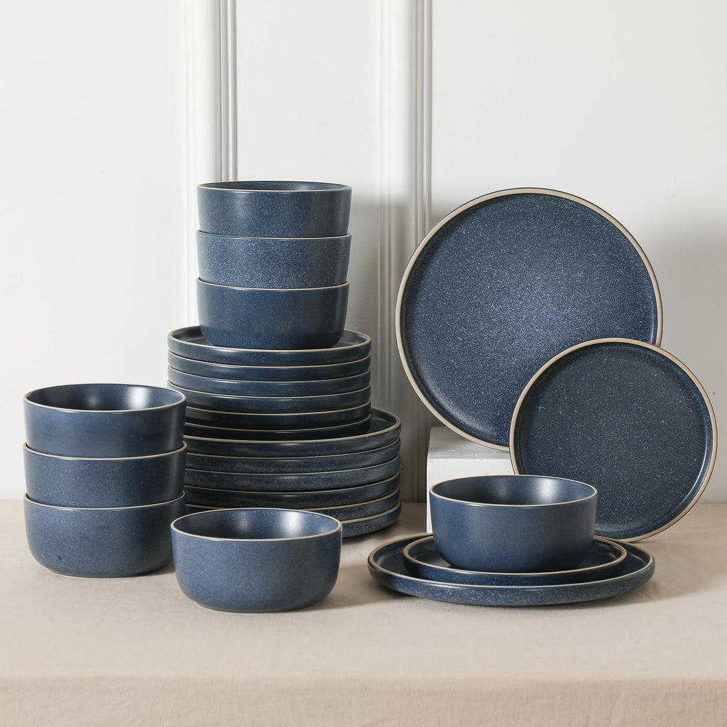 Amber 12-Piece Dinnerware Set Stoneware, Dishwasher and Microwave Safe Plates and Bowls Set, Dish Set for 4, Blue