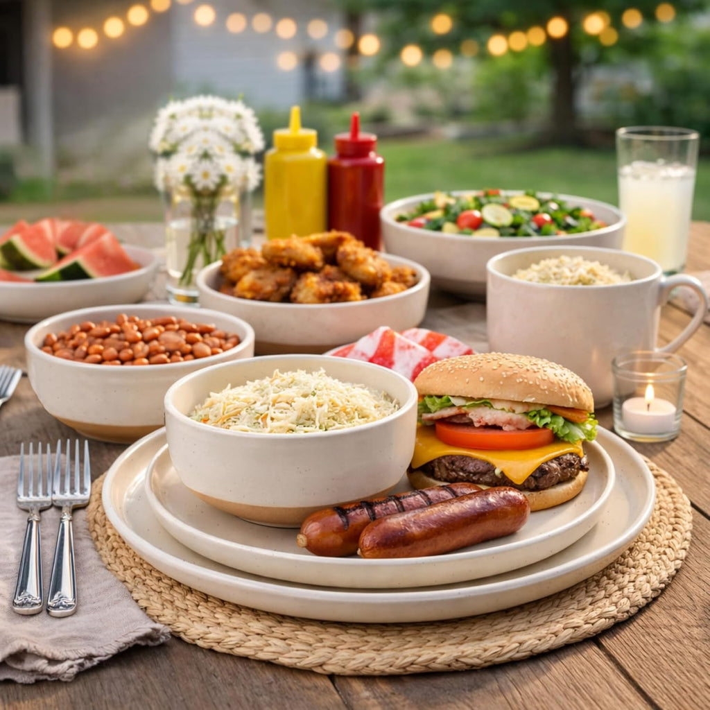 Ceramic Dinnerware Sets, Handpainted Plates and Bowls Set with Rustic Terracotta Underside