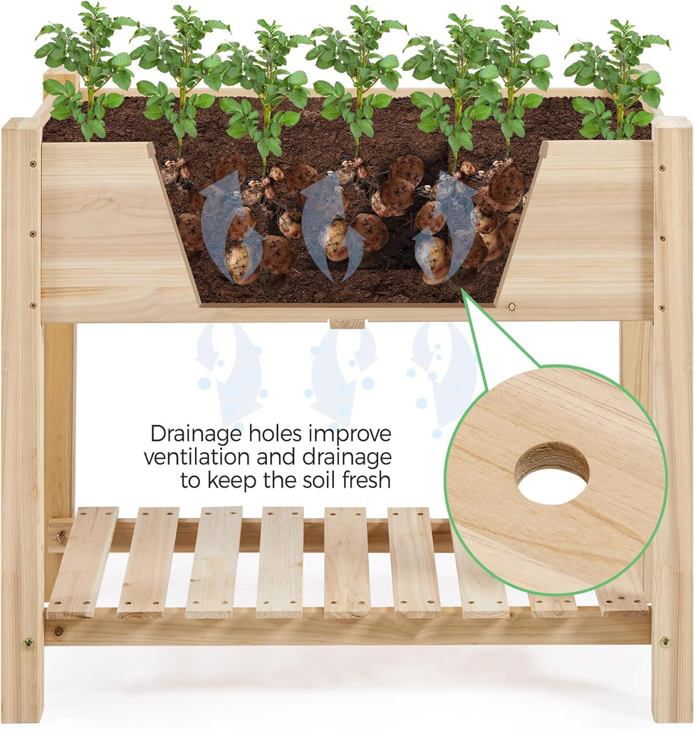 34" Raised Garden Bed with Legs, Wooden Planter Box, 1Pcs | Elevated wooden planter with sturdy fir wood frame &