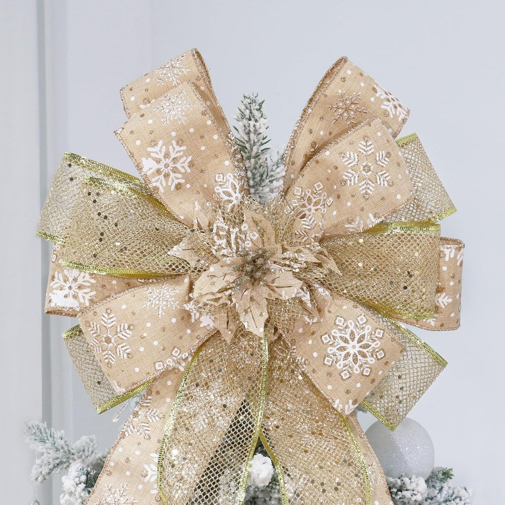Gold Large Christmas Tree Bow Topper Decorations Indoor