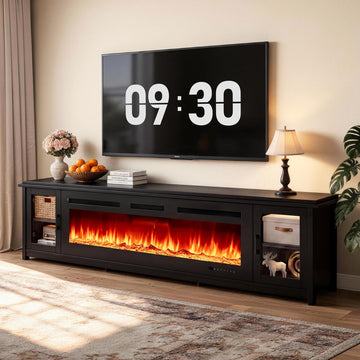 80" Fireplace TV Stand, Modern Entertainment Center with 50" Electric Fireplace for TVs Up to 90", TV Console, All
