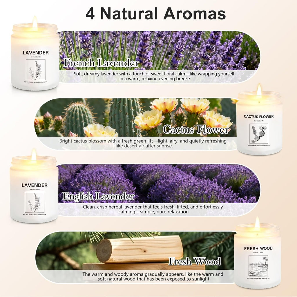 Scented Candles,4 Pack Soy Candle Gift Set with 4 Fragrance Scents,Aromatherapy Lavender Floral & Wood Candles - Set of 4
