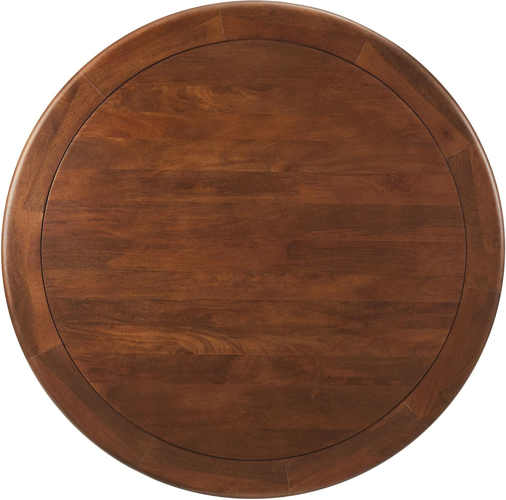 Lippa 48 Inch Round Wood Dining Table with Metal Pedestal in Brass Walnut - Modern Industrial Dining Table for 4