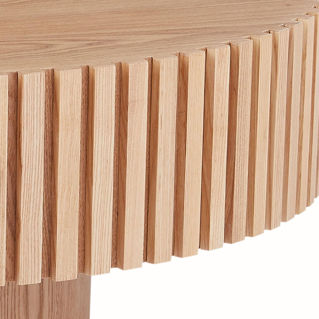 31.49''Round, Modern Wood Nesting Handcraft Circle Fluted Drum, Easy Assembly, Oak