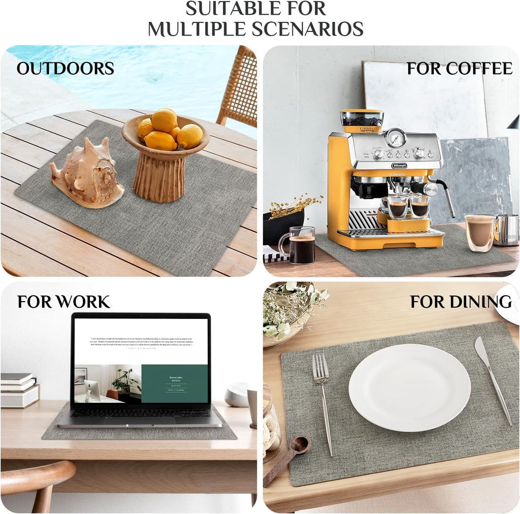 Vinyl Placemats - Faux Leather Heat Resistant Place Mats, 100% Waterproof Oilproof Wipe Clean Table Mats - Set of 4