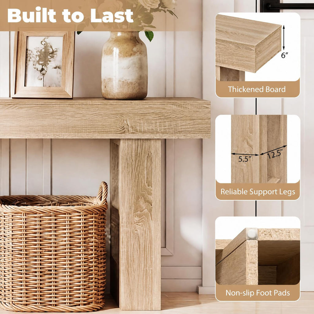 63" Long Console Table, Farmhouse Wooden Rectangular Sofa Table