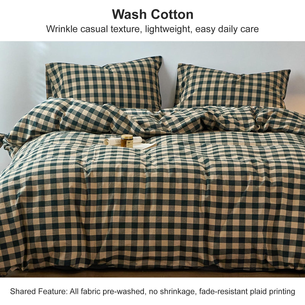 Boho Washed Cotton Plaid Duvet Cover Checkered Bedding