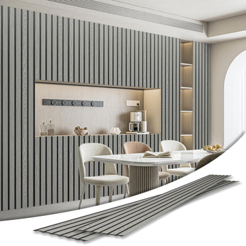 Six-Grid Design Slim Slat Wall Panel, 104 x 12 Inch, 4-Pack, Ash