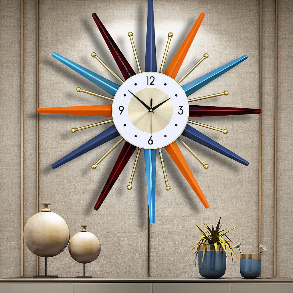 Starburst Large Wall Clock Metal Decorative, Mid Century Wall Clocks