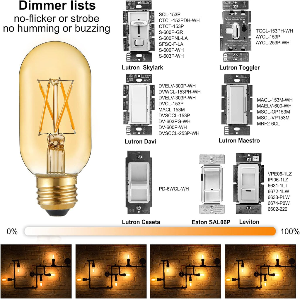 T45 E26 Led Bulb 60 watt,Dimmable,Amber Light Bulbs,2200K,6Pack