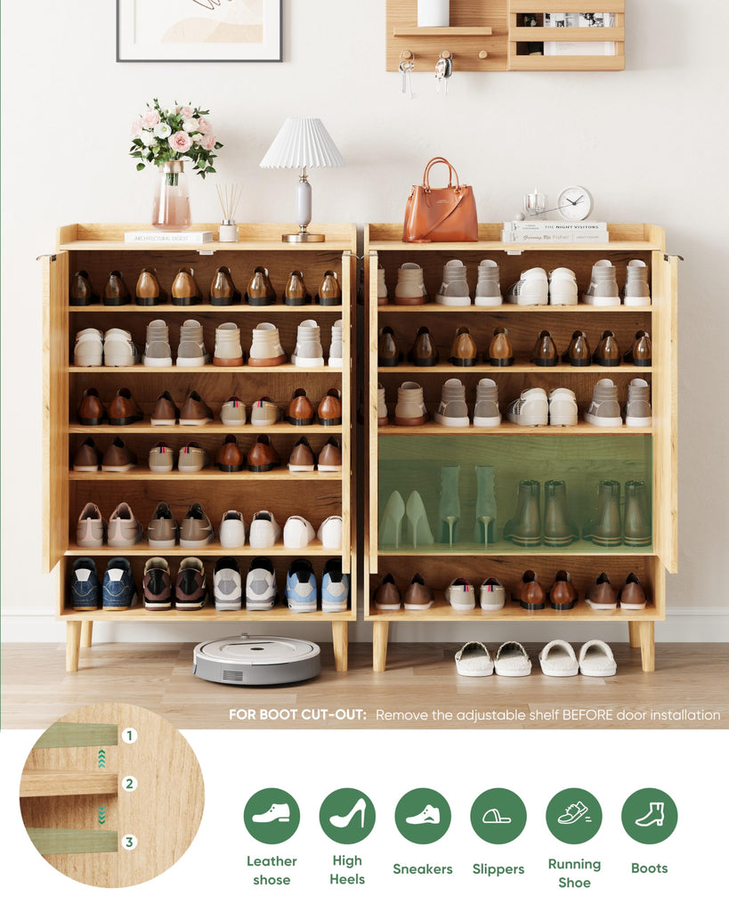 Shoe Cabinet, Large 6-Tier Shoe Storage Cabinet with Fluted 2 Doors, 44" Tall Freestanding Entryway Shoe Cabinet with