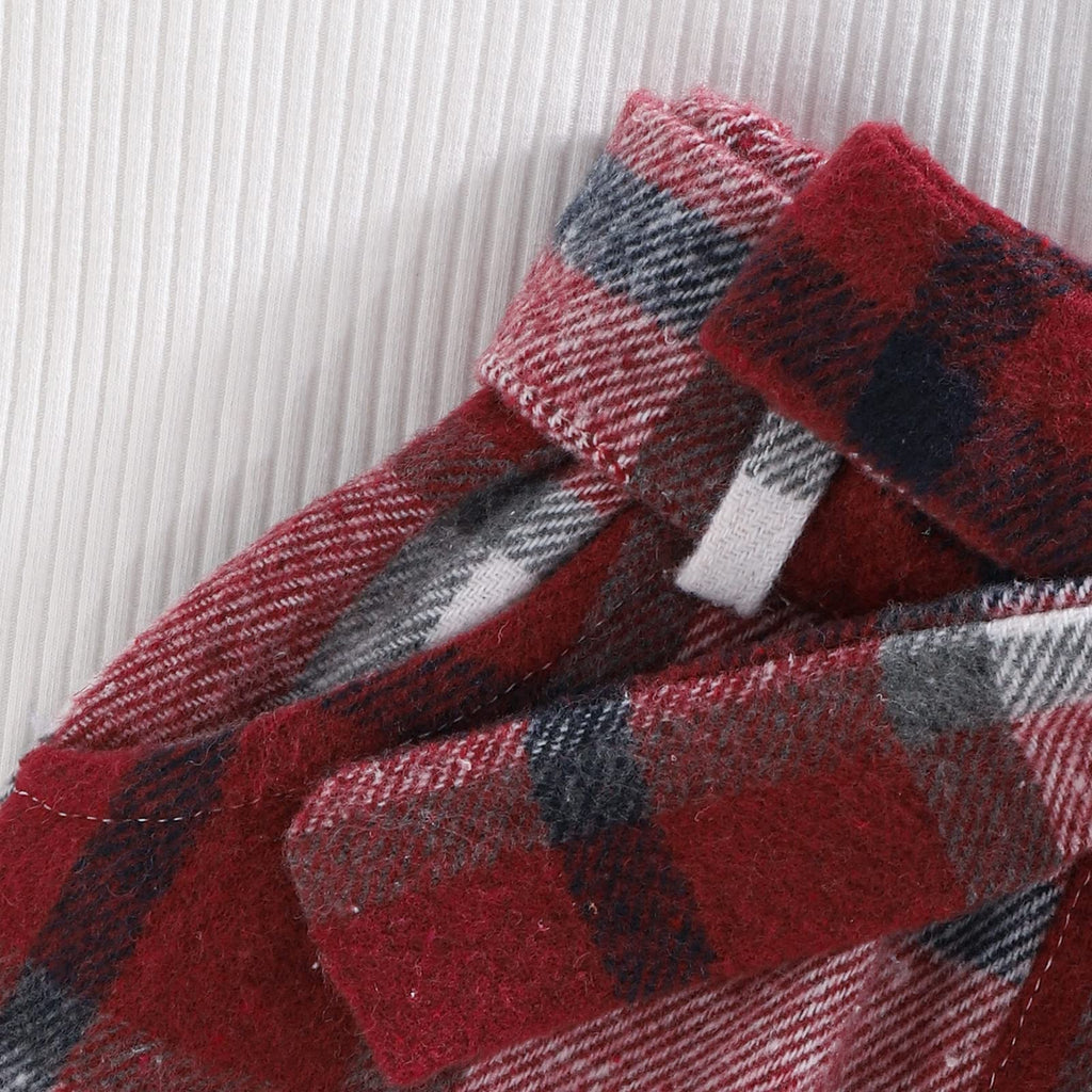 Toddler Baby Girls Plaid Outfits Knit Ribbed Sweatshirt Shirt Tops Red Plaid Belt Skirt Fall Winter Clothes