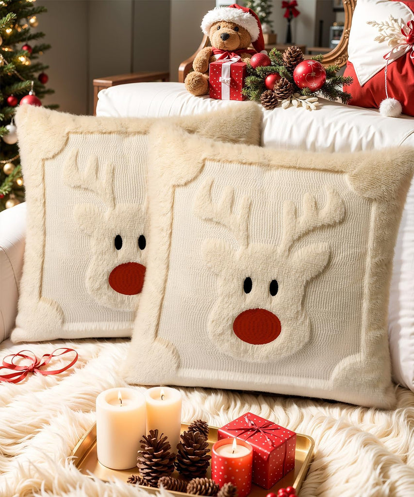 Faux Fur Christmas Pillow Covers 18x18 - Set of 2