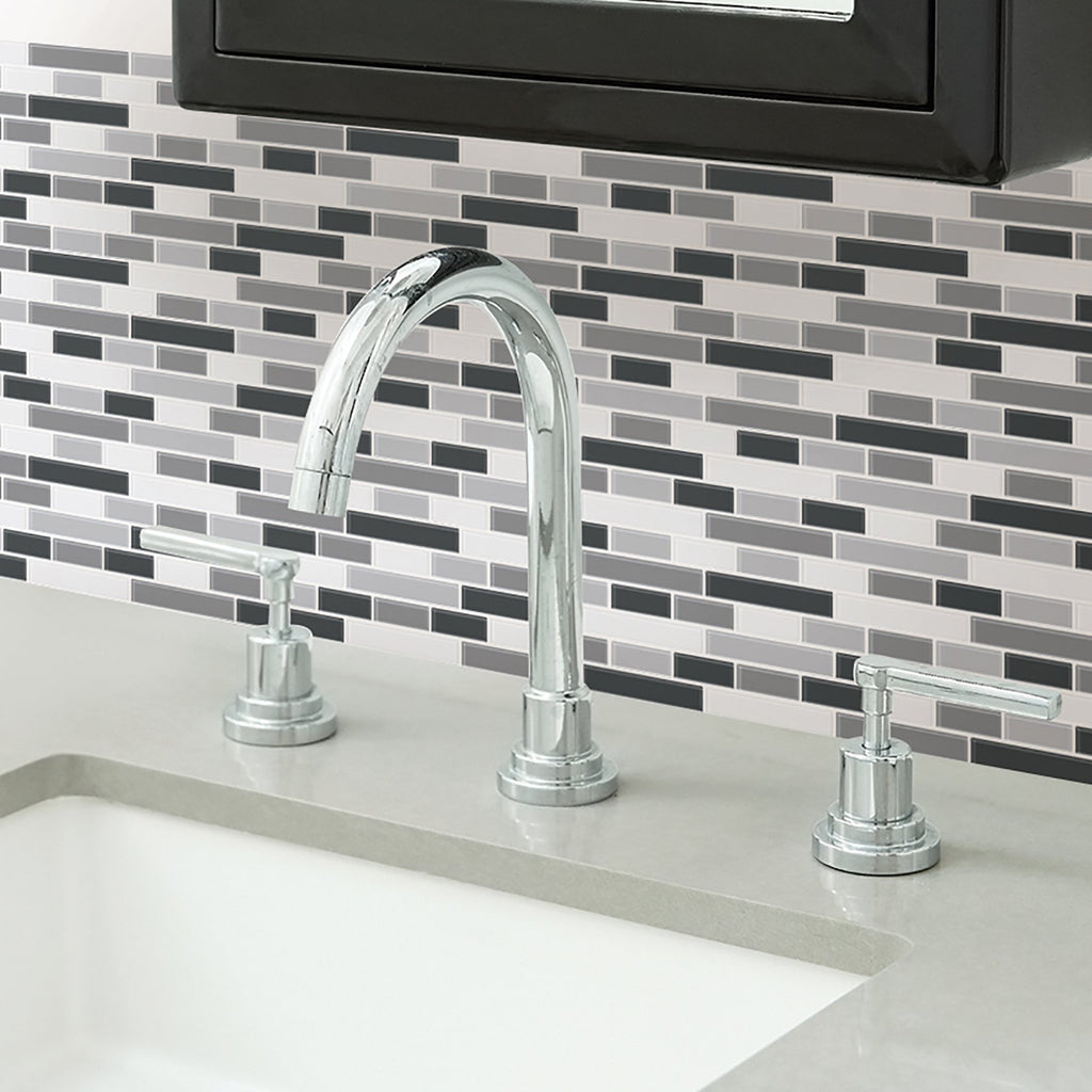 NH2362 Smoked Glass Peel & Stick Backsplash Tiles, Black