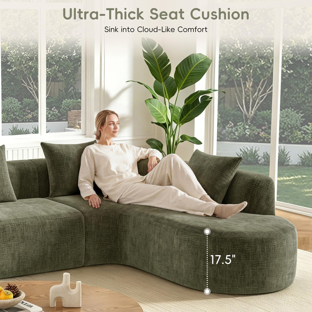 116.5 Inch Boneless Curved Cloud Sectional, Oversized L Shaped 4 Seater Chenille Modular Couch with High Resilience
