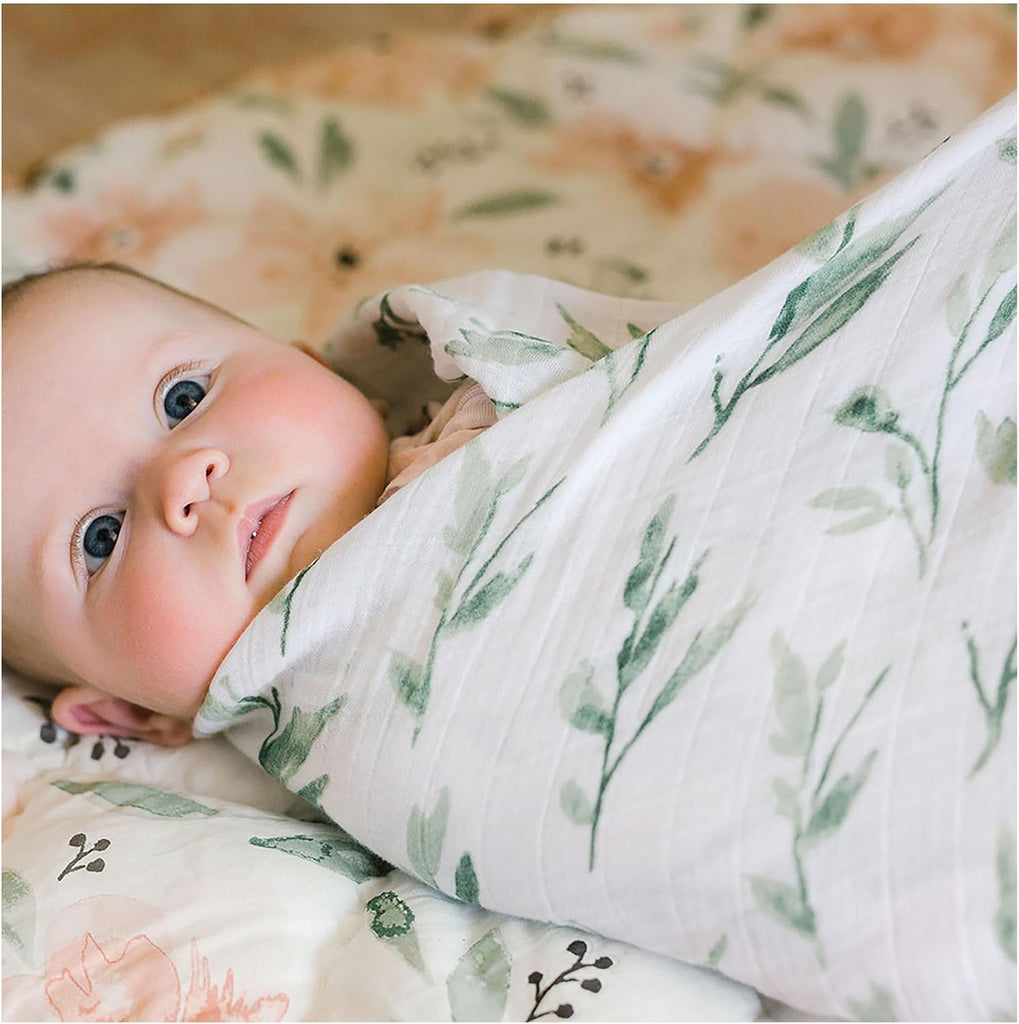 100% Cotton Muslin Swaddle Blankets, Parker Pink Floral, Baby Blanket, Set of 2, 47" x 47", Swaddles for Newborns