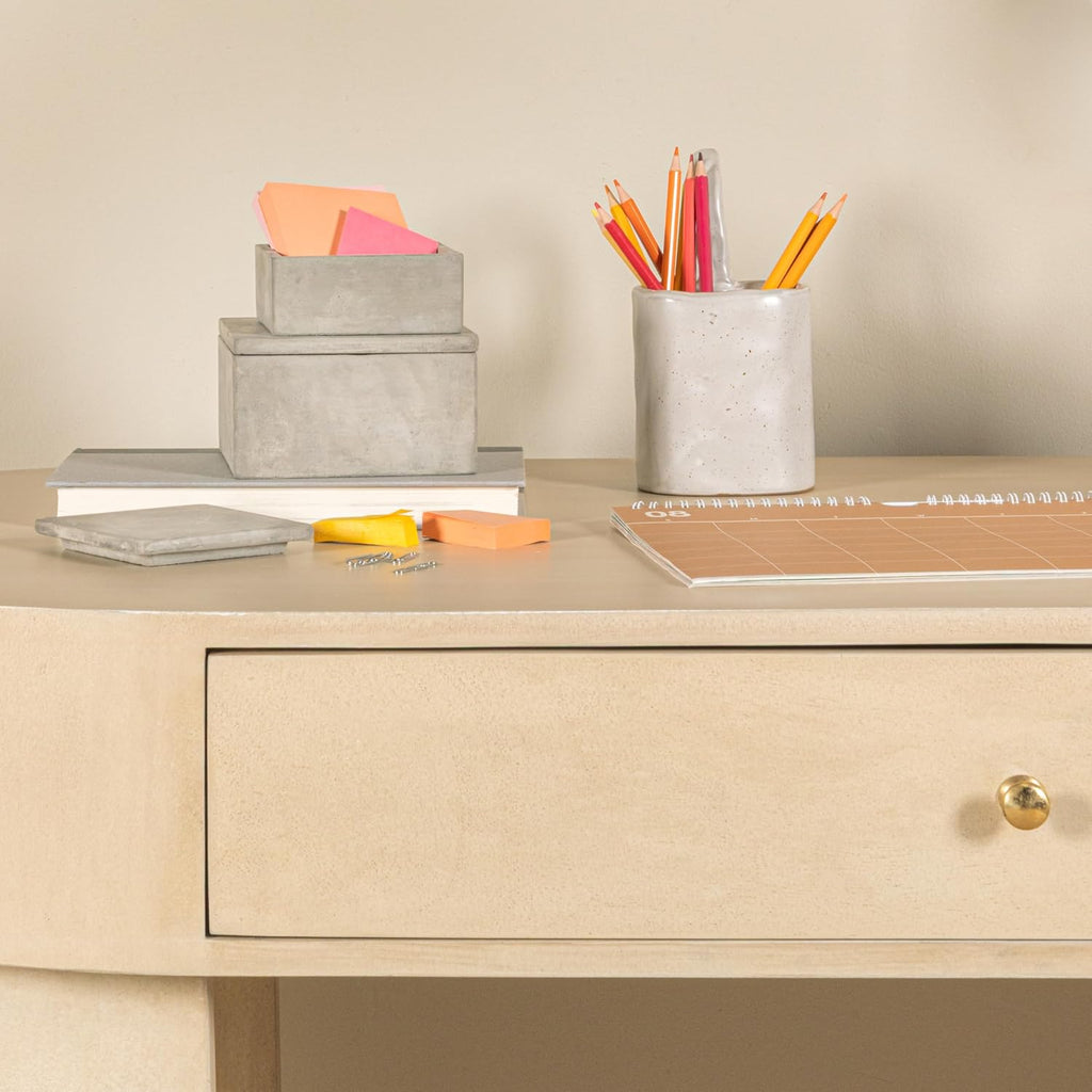 Contemporary Cement Boxes with Lids, Grey - Set of 2