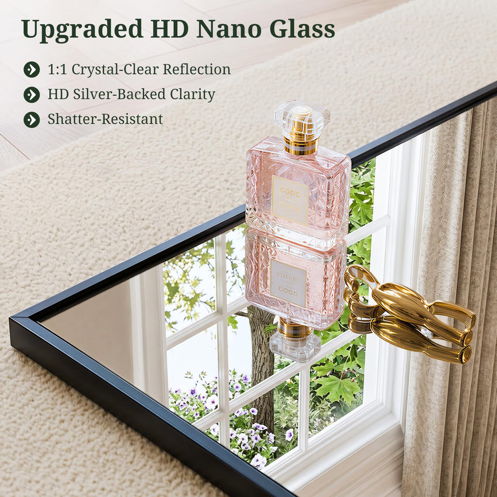 47"x14" Mirror Full Length, Wall Mounted/Over the Door, Black