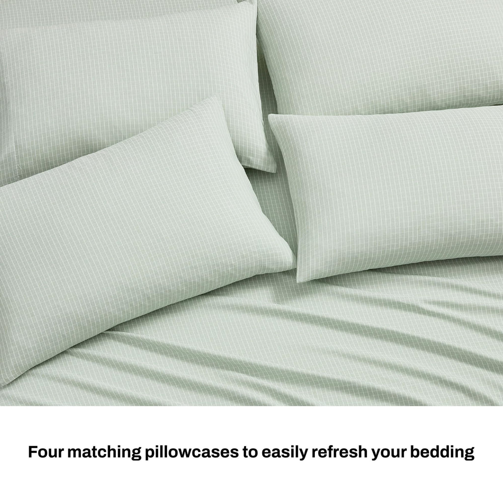 Queen Sheet Set 6-Piece Heather-Hue Windowpane Check Bed Sheets Green