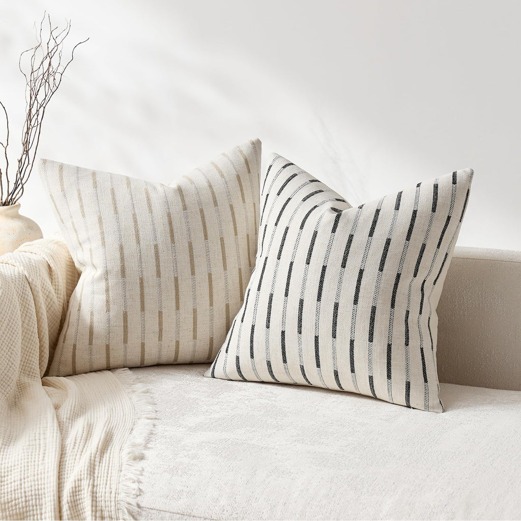 Set of 2 Euro Sham Covers 24x24 Linen Decorative Throw Pillow Covers Neutral Beige Farmhouse Textured Square Accent