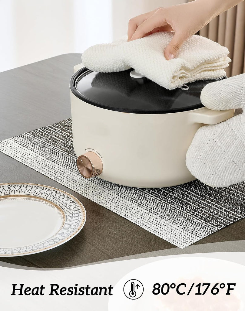 Woven Vinyl Placemats,Black& White - Set of 4